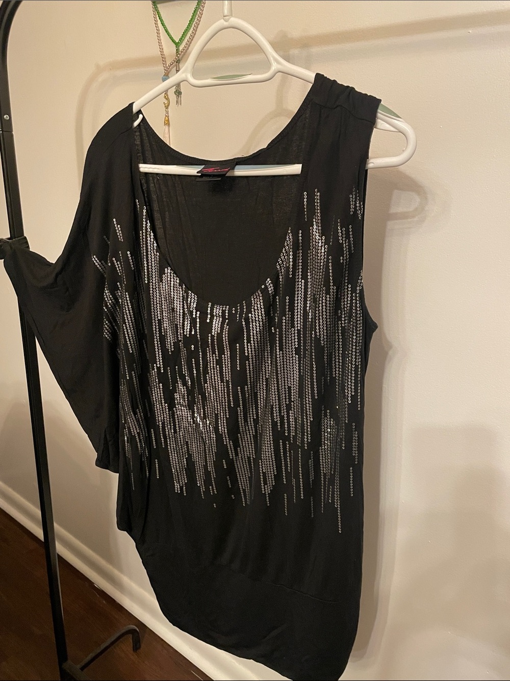 torrid Black One-Shoulder Sequin Cascade Tunic Top